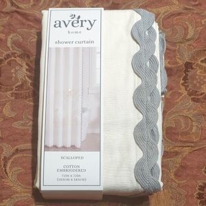 New Avery Home White and Gray Scalloped Shower Curtain